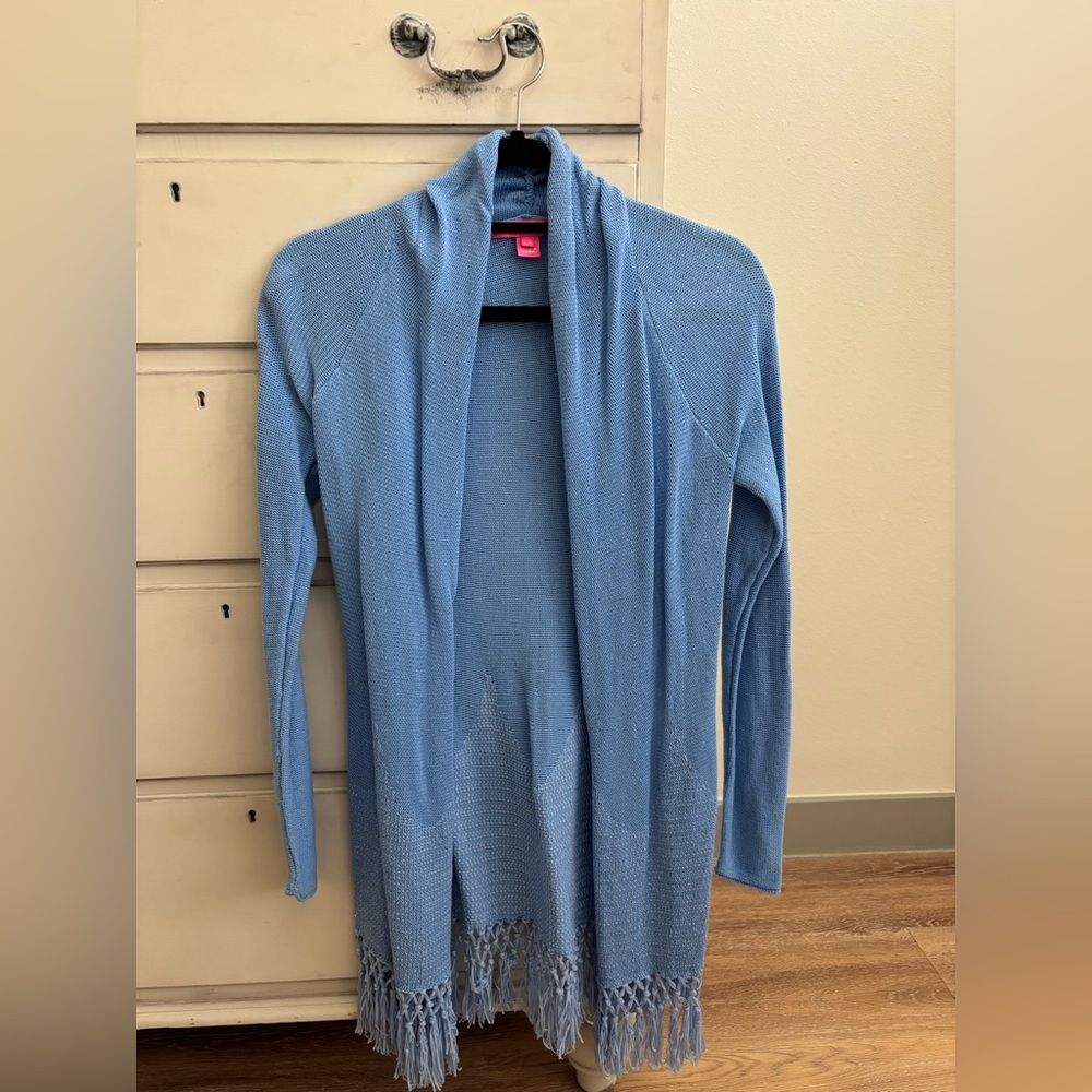 Lilly Pulitzer Sky Blue Open-Front Long Cardigan
